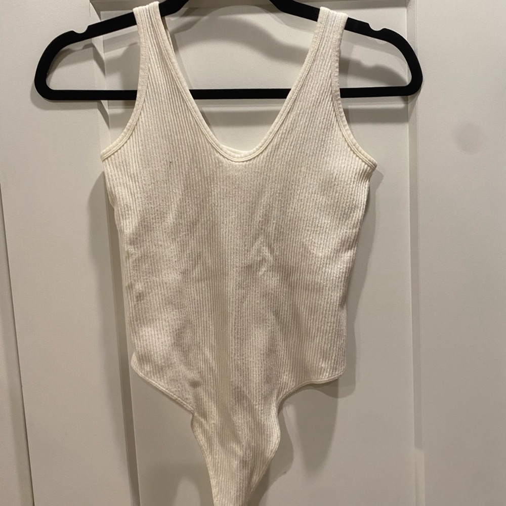 Urban Outfitters Cream Ribbed Bodysuit